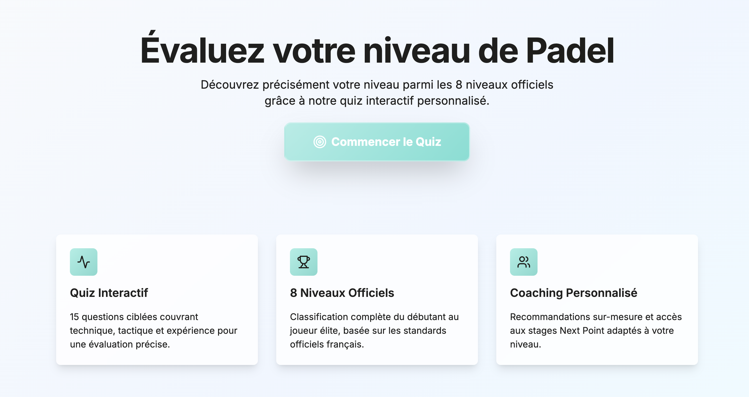 quizz de niveau de padel en ligne gratuit